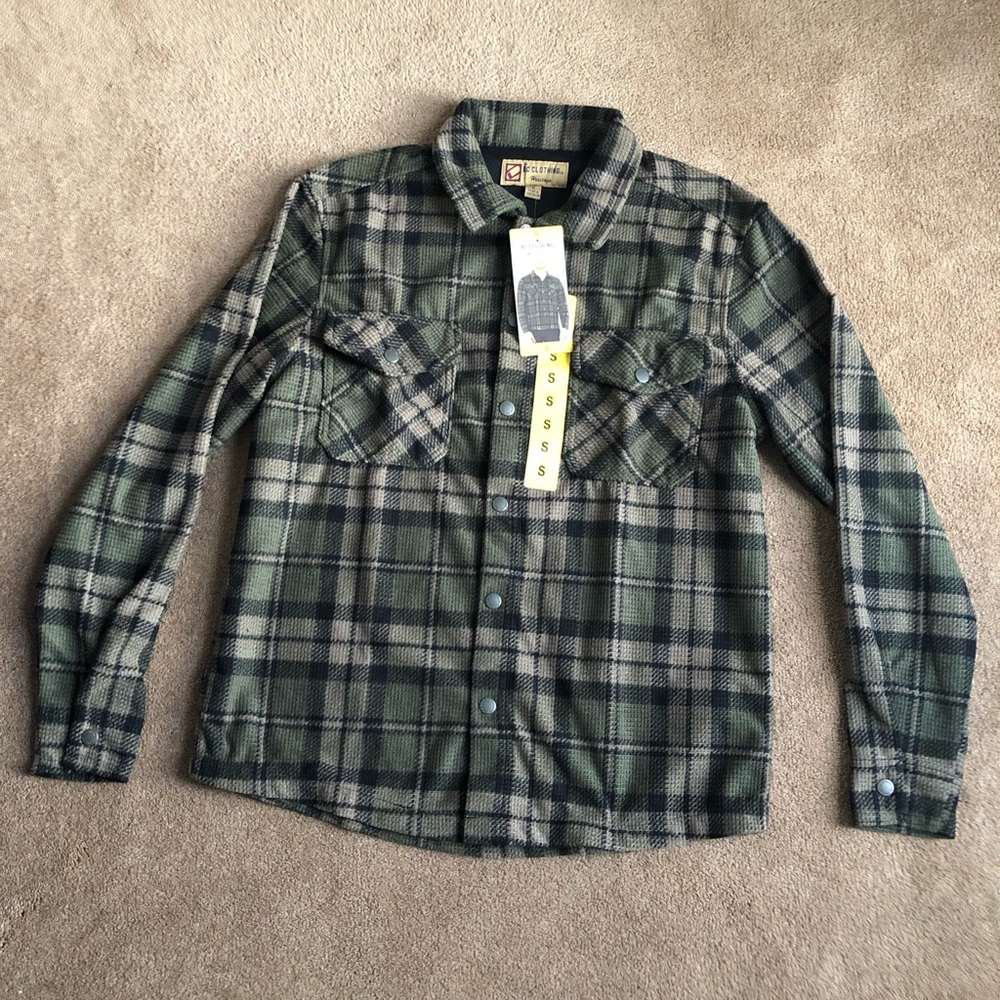 Men's Olive Green Plaid snap -Down Shirt sz small
